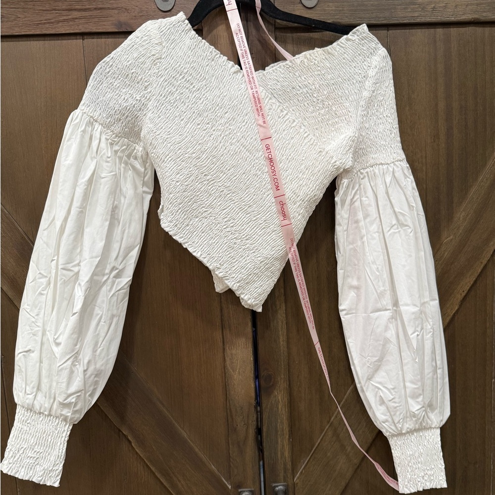 Choosy Elegant White Smocked Blouse with Puff Sleeves - Picture 3 of 4